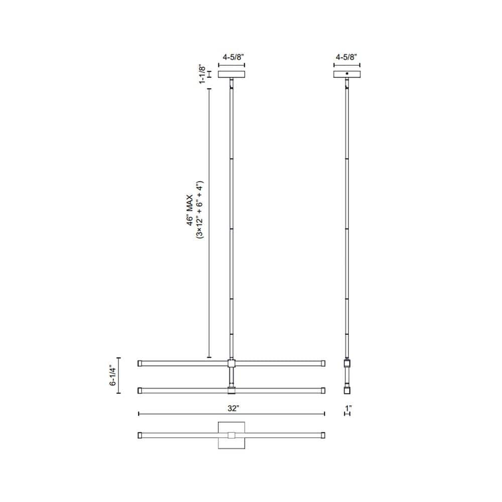 Black Acrylic Ribbed Diffuser Linear LED Chandelier, 32 in