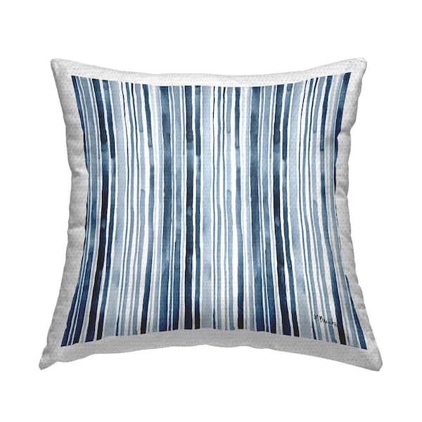 Stupell Industries Asymmetrical Blue Stripes Watercolor Pattern Blue Square Outdoor Throw Pillow
