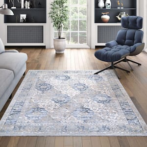 Couture Persian Tiles Pewter-Modern Beige 4 ft. x 5 ft. Area Rug