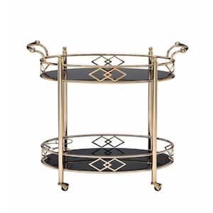 Ottesen Gold and Black Glass Kitchen Serving Cart with Open Compartment