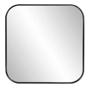 Medium Square Brushed Black Hooks Casual Mirror (30 in. H x 30 in. W)