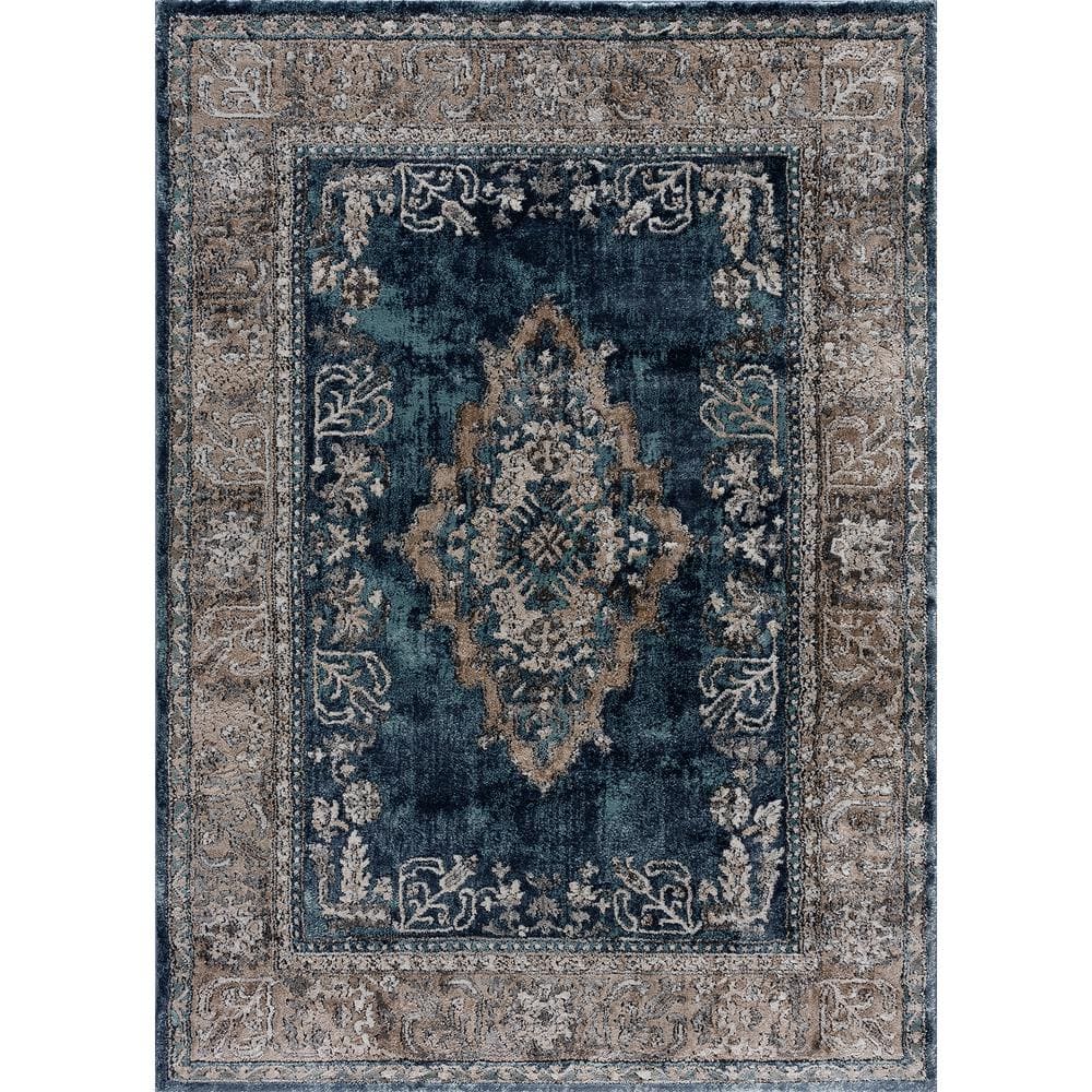 Sky Blue Rectangular Stain-Resistant Synthetic Area Rug
