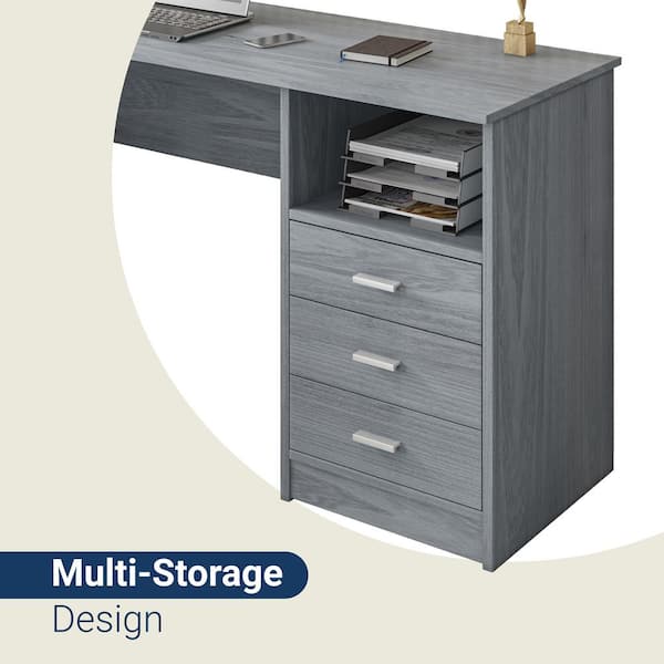 TECHNI MOBILI 52 in. Rectangular Gray 3 Drawer Computer Desk with
