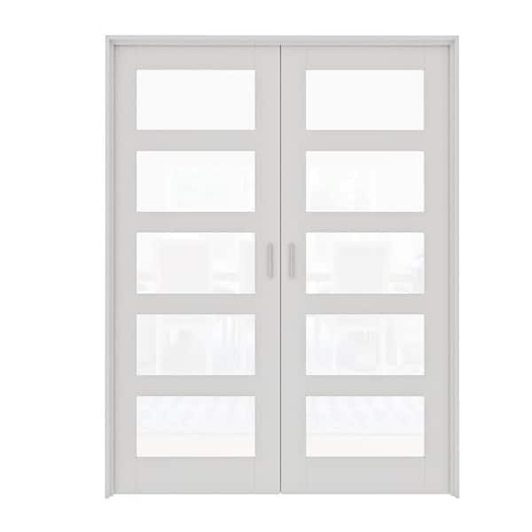 ARK DESIGN Assembly Required 64 in. x 80 in. Universal 5-Lite Clear Glass White Wood Double French Door w/Separate Jamb