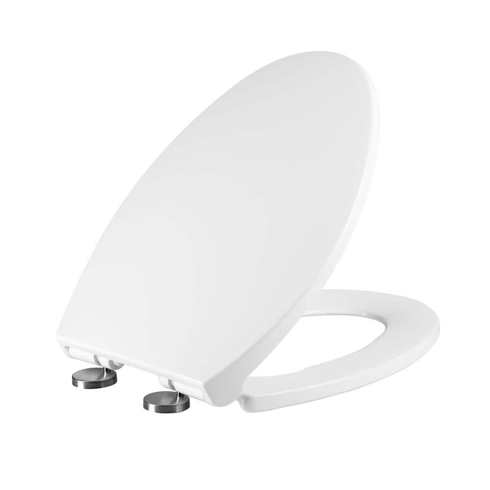 White Elongated Soft-Close Plastic Toilet Seat