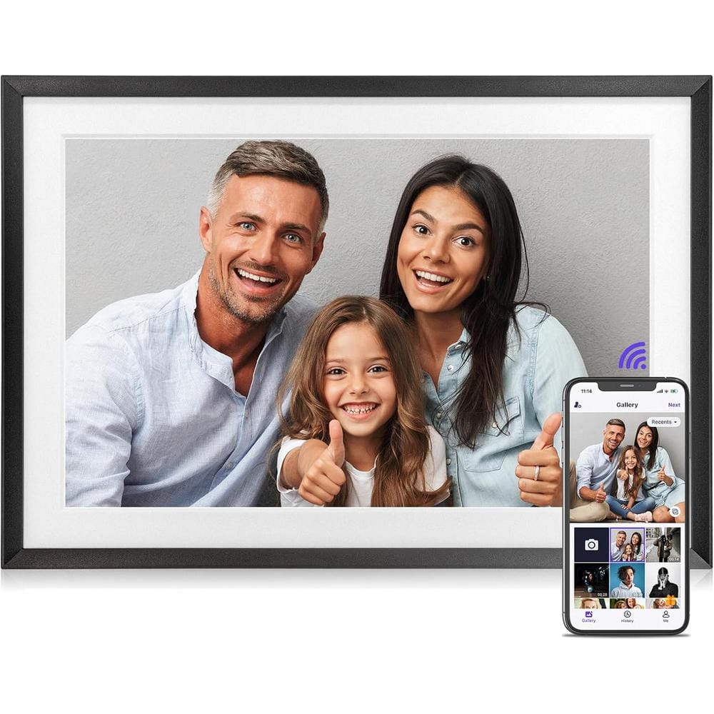 10.1 in. Digital Photo Frame with IPS HD Touch Screen, Slideshow, Auto-Rotate, Easy Setup, Share Photos via App in Black