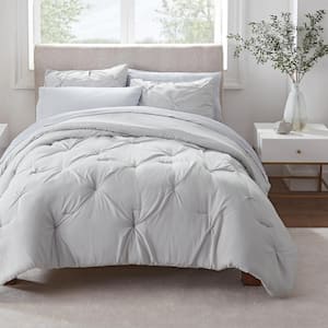 Simply Clean 7 Piece Pleated Bedding Set with Comforter, Bed Pillow Shams and Sheets, Full Set - Grey