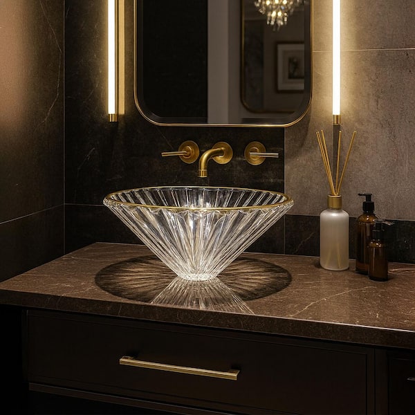 Scotch 22 in. Circular Bathroom Vessel Sink in Gold Yellow Tempered Glass
