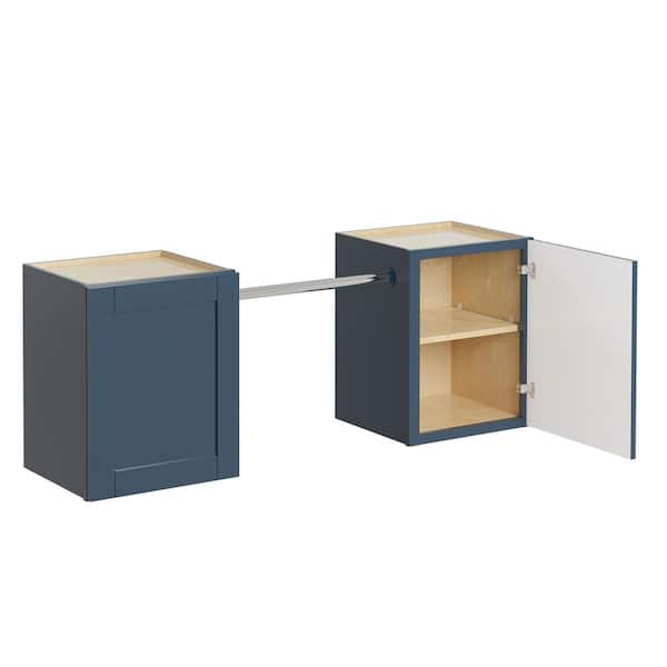 MILL'S PRIDE Richmond Valencia Blue 23 in. H x 58 in. W x 12 in. D Plywood Laundry Room Wall Cabinet and Pole ext 76 in. w/ 2 Shelves