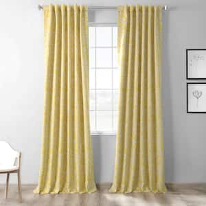 Abstract Misted Yellow Floral Blackout Curtain - 50 in. W x 108 in. L (1 Panel)
