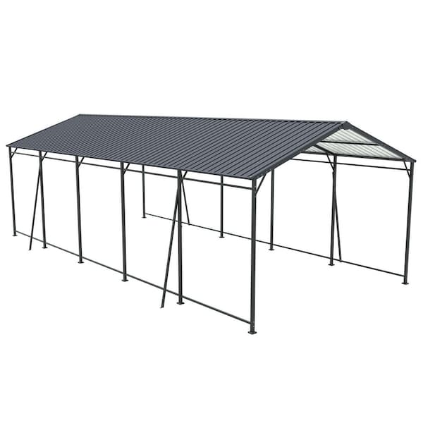 26.5 ft. W x 13 ft. D Heavy Duty Carport With 4 Fixed inclined square tube supports in Charcoal