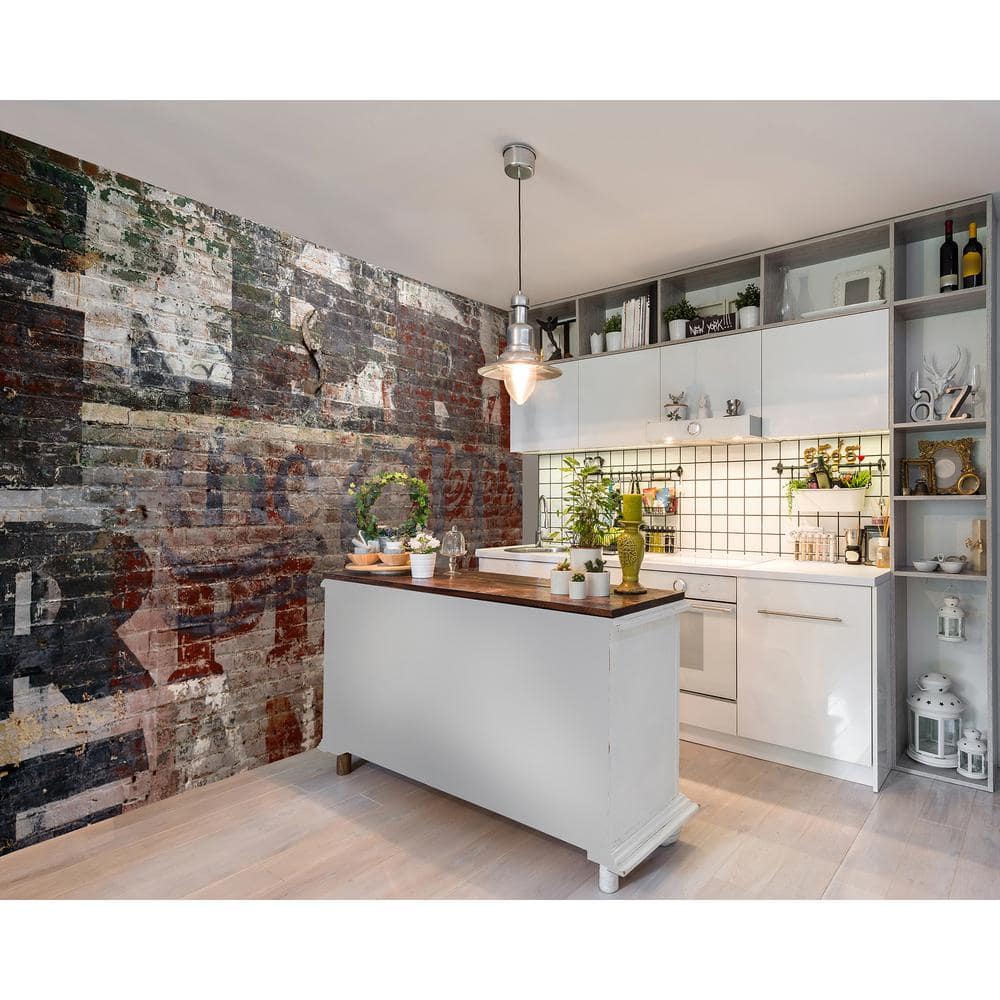 Vintage Grey Brick Wall Mural with Retro Text