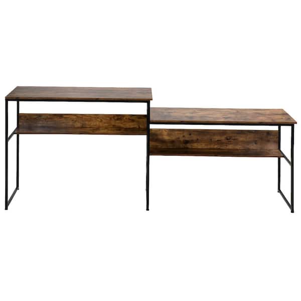 maocao hoom 19.7 in. W x 94.4 in. L Brown 2-Person Computer Desk Writing Table Study Workstation with Open Shelves