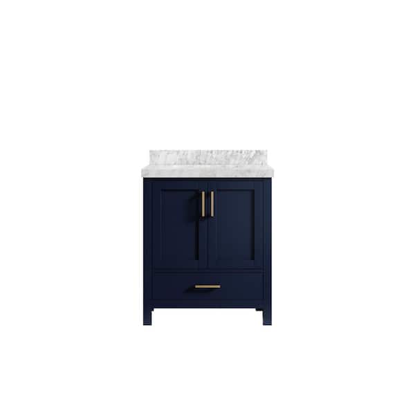 Willow Collections Malibu 30 in. W x 22 in. D x 36 in. H Bath Vanity in Navy Blue with 2 in. Carrara Marble Top