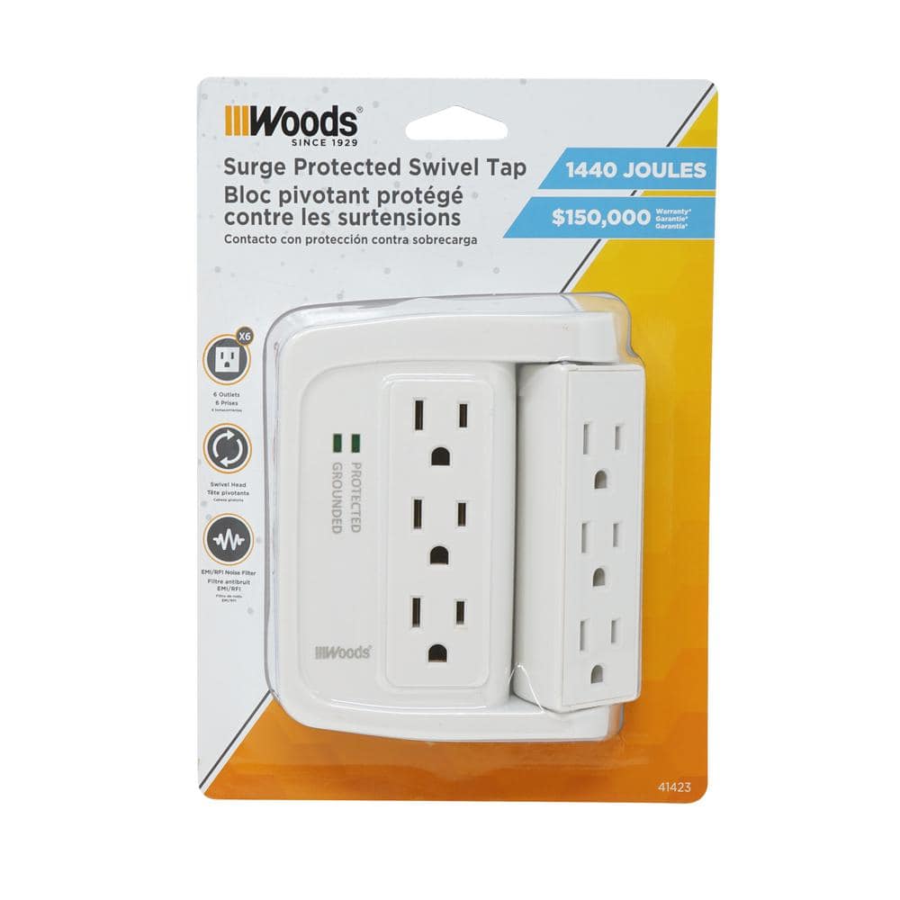 Woods 6-Outlet Surge Tap with Phone Cradle