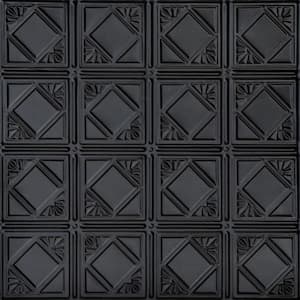 Carnivale Satin Black 2 ft. x 2 ft. Decorative Tin Style Nail Up Ceiling Tile (24 sq. ft./case)