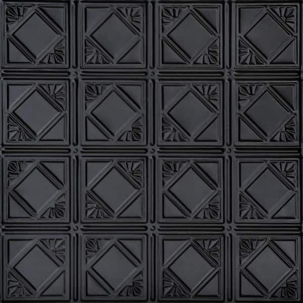 FROM PLAIN TO BEAUTIFUL IN HOURS Carnivale Satin Black 2 ft. x 2 ft. Decorative Tin Style Nail Up Ceiling Tile (24 sq. ft./case)