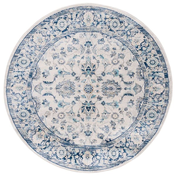 Brentwood 7 ft. x 7 ft. Blue/Light Gray Oriental Floral Ornate Round Area Rug