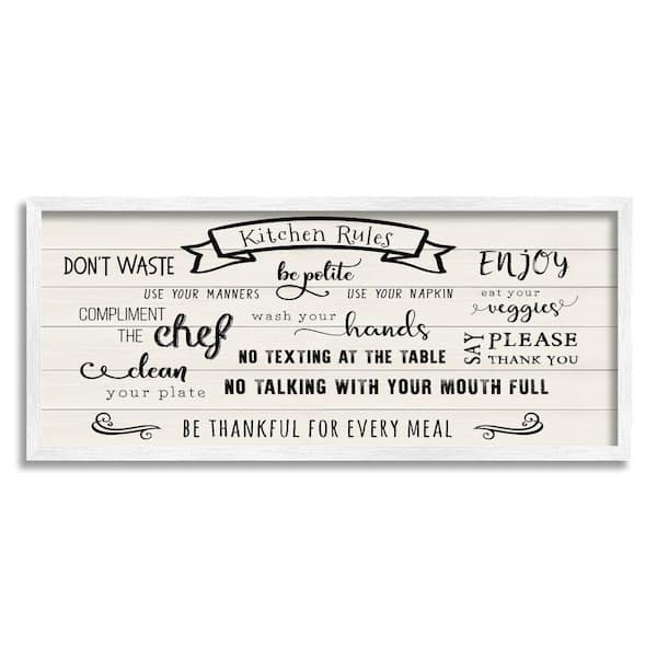 Stupell Industries Kitchen Rules List Family Motivational Phrases By CAD Designs Framed Print Nature Texturized Art 10 in. x 24 in.