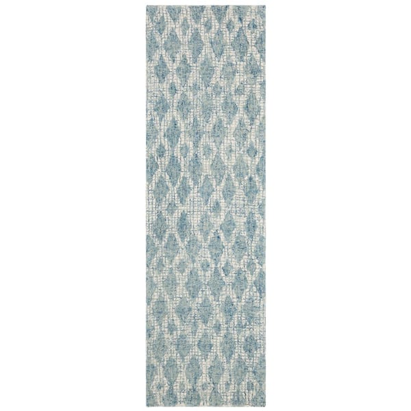 SAFAVIEH Abstract Ivory/Blue 2 ft. x 8 ft. Geometric Diamond Runner Rug