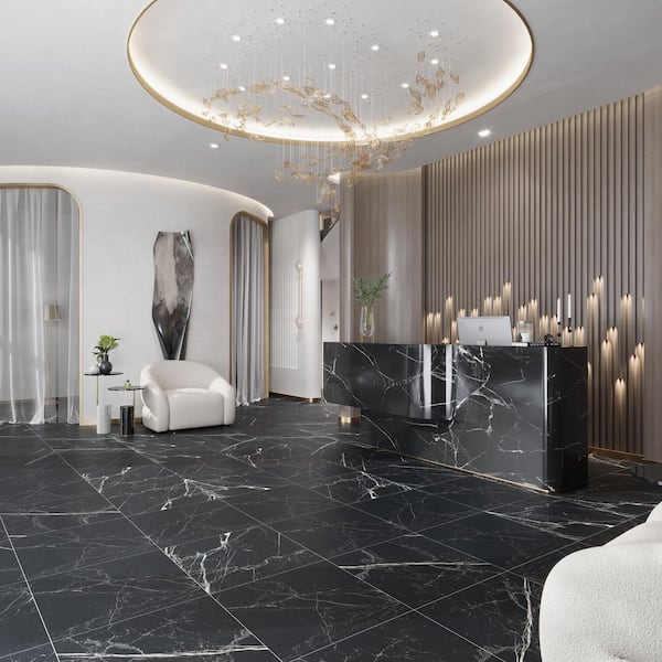 Regalia 24x24 in. Nero Black Matte Color Body Porcelain Marble-look Vein Large Tile (15.5 sq ft/case, 4-Pack)