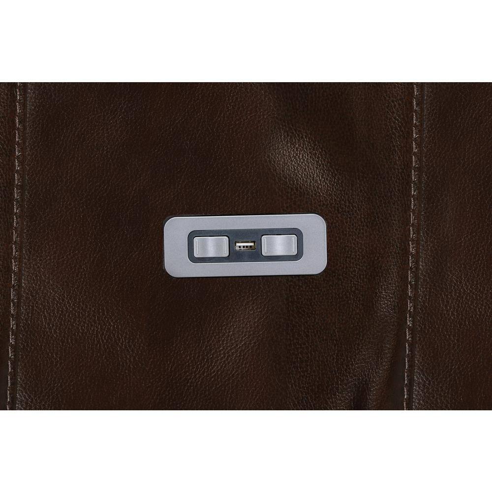 Linton Brown Leather Power Reclining Sofa with Track Arms