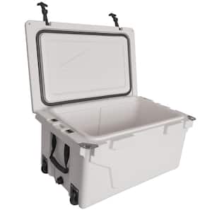 65 qt. White Outdoor Portable Camping Cooler with Wheels, Ice Chest with 54 Can Capacity, Keeps Ice for up to 5 Days