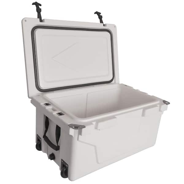 BTMWAY 65 qt. White Outdoor Portable Camping Cooler with Wheels, Ice Chest with 54 Can Capacity, Keeps Ice for up to 5 Days
