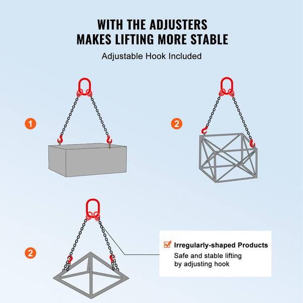 2-Ton Lifting Chain Slings With Hooks - G80 Manganese Steel, Safety Clips, Inspection Certificate