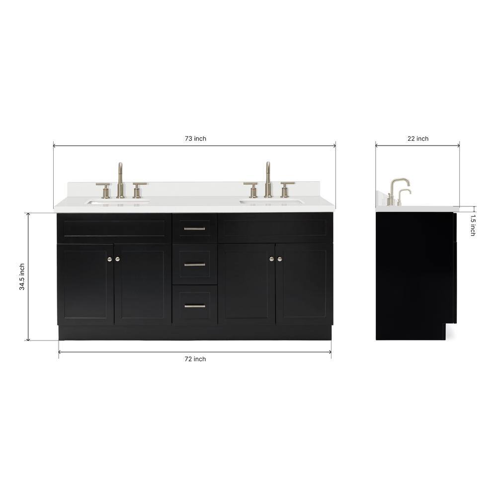 Hamlet 73" Black Wood Double Vanity with Quartz Top