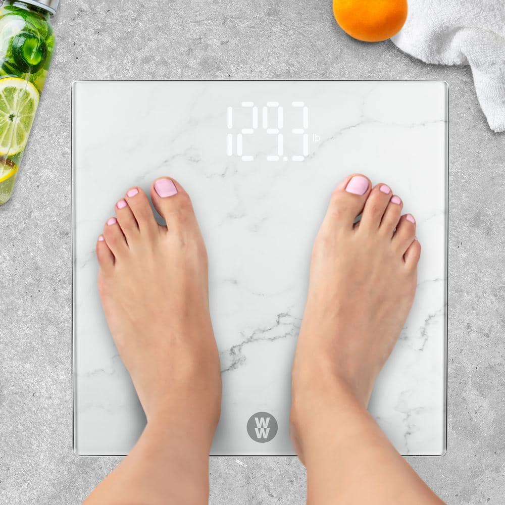 White Marble Digital Bathroom Scale with Hidden Display