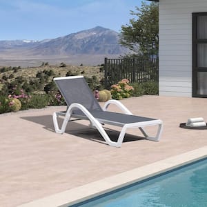 Patio Chaise Lounge Chair Set Outdoor Plastic Chairs for Outside Beach in-Pool Lawn Poolside, Light Grey