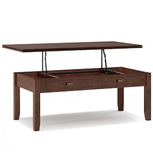 Artisan Solid Wood 46 in. Wide Rectangle Contemporary Lift Top Coffee Table in Russet Brown