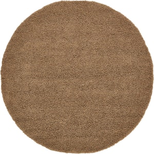 Solid Shag Sandy Brown 8 ft. Round Area Rug