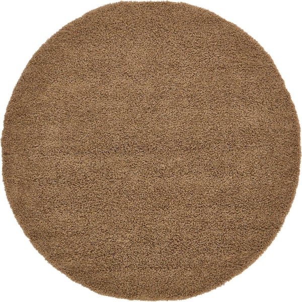 Unique Loom Solid Shag Sandy Brown 8 ft. Round Area Rug