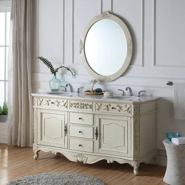 Home Decorators Collection Winslow 60 In W X 22 D Bath Vanity Antique White With Top Marble Basins Bf 27004 Aw - Home Decorators Winslow Vanity
