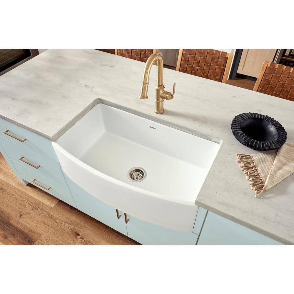White Fireclay Single Bowl Farmhouse Kitchen Sink, 33 inches