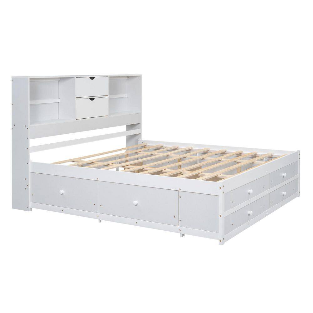 Gray Wood Frame King Size Platform Bed with Storage Headboard and 8 Drawers - thumbnail 6