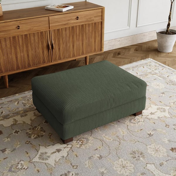 Uixe 42 in. Green Corduroy Fabric Rectangle Ottoman with Wood Legs