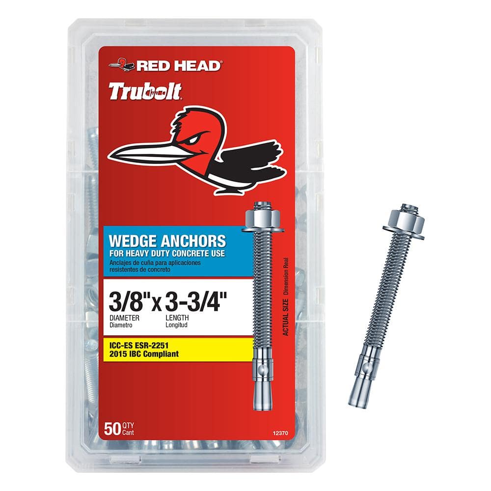 3/8 in. x 3-3/4 in. Zinc-Plated Steel Hex Nut-Head Concrete Wedge Anchors (50-Pack) price history on PriceWatchPro