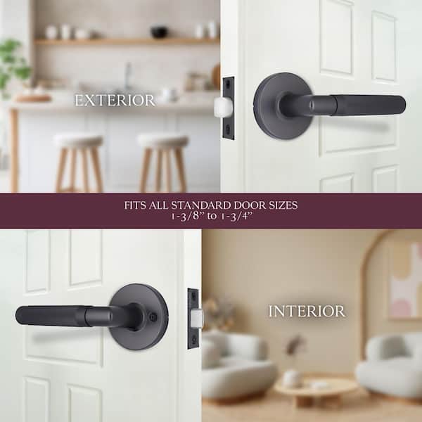 Woodcliff Gun Metal Passage Hall/Closet Door Handle with Rectangle Rose 4-Pack