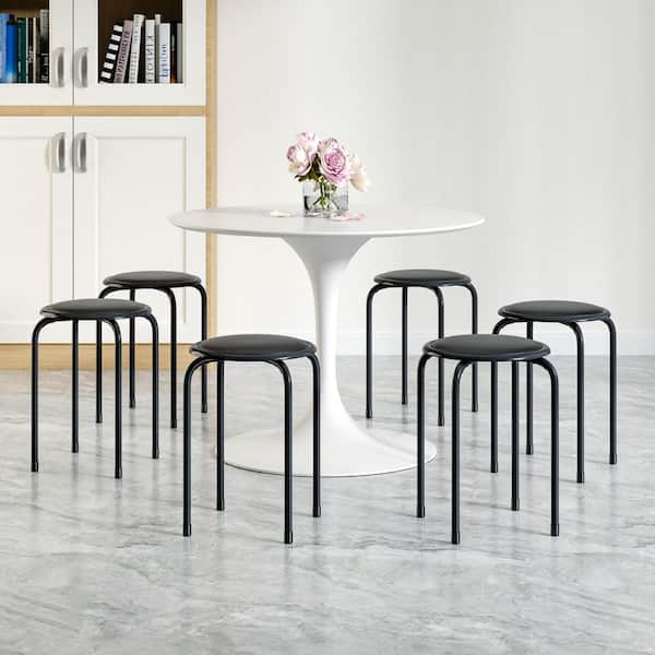 VECELO Stackable Stools Set of 6, 17 in. Metal Padded Counter