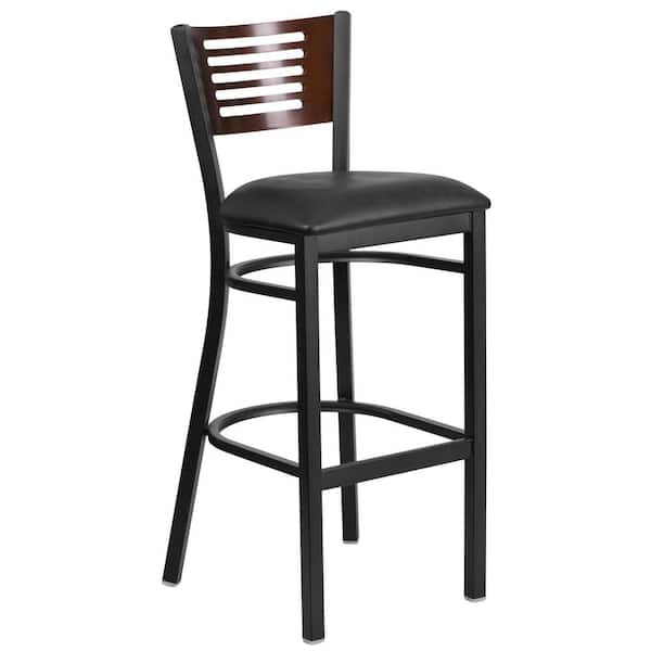 32 in. Black and Walnut Cushioned Bar Stool