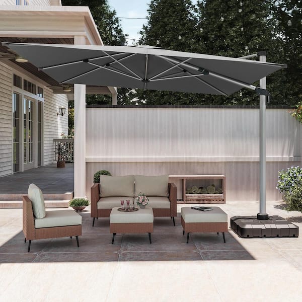 LAUSAINT HOME 11 ft. Aluminum Cantilever Patio Umbrella in Gray