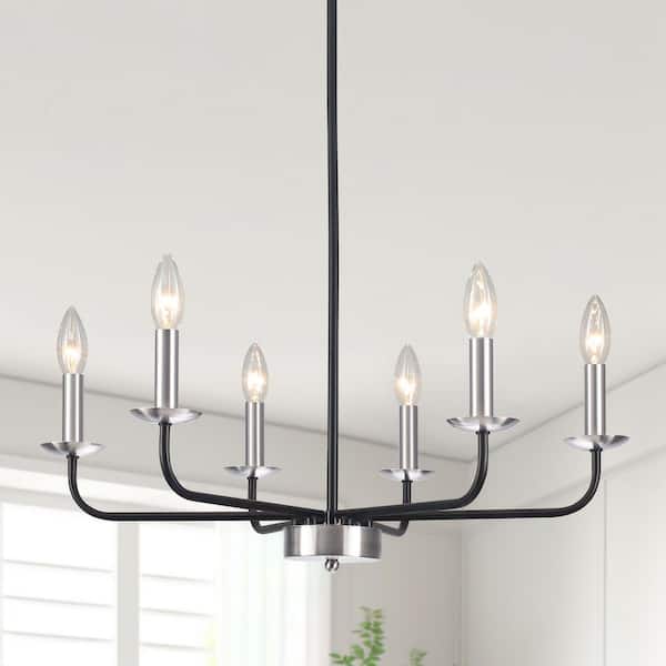 6-Light Rustic Black and Nickel Candlestick Hanging Island Linear Chandelier Pedant Light for Kitchen Island