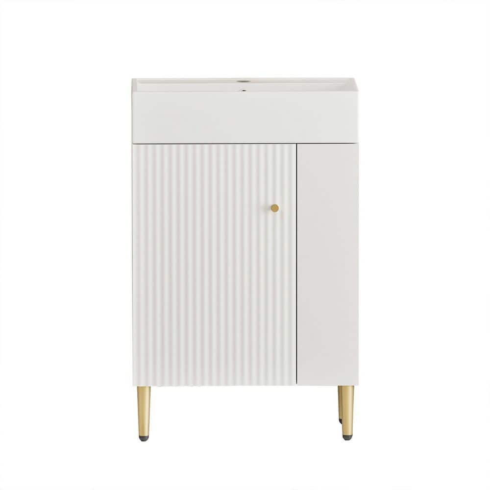 21.6 in. Single Sink Freestanding White Bath Vanity with White Ceramic Top and Right Side Open Shelf Unassembled price history on PriceWatchPro