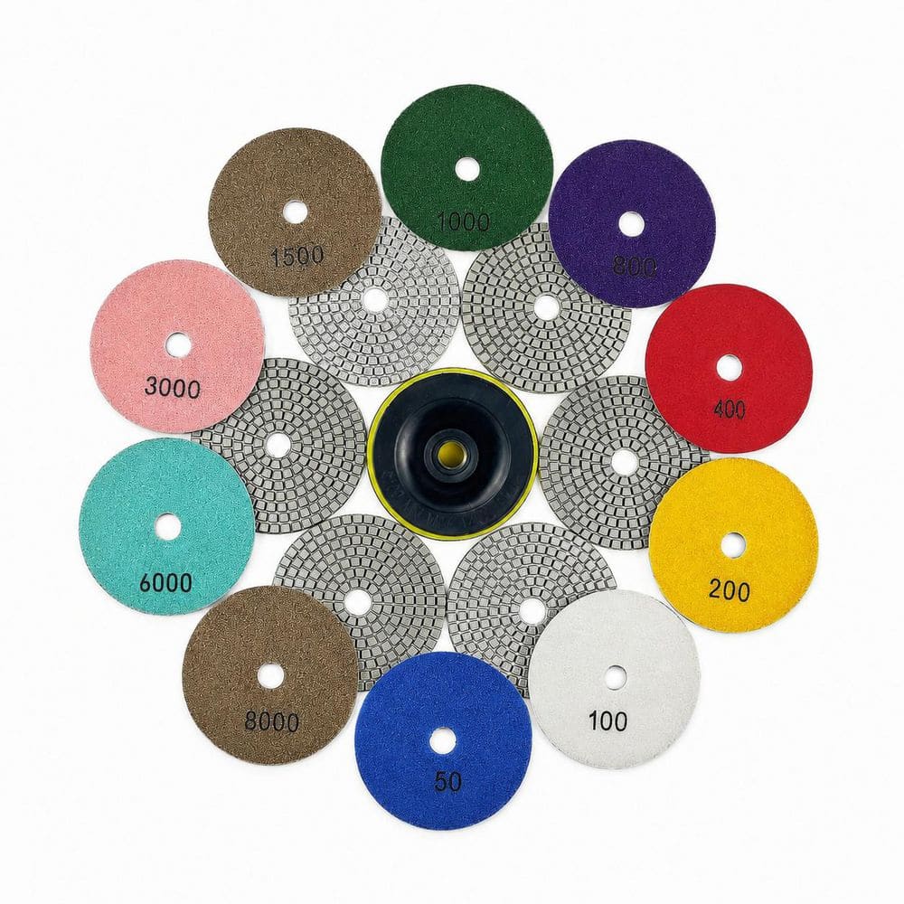 4 in. Diamond Resin Polishing Pad Kit with Wet Dry Grit Pads, Backer Pad, Drill Adapter for Marble Stone, 14 Pack price history on PriceWatchPro