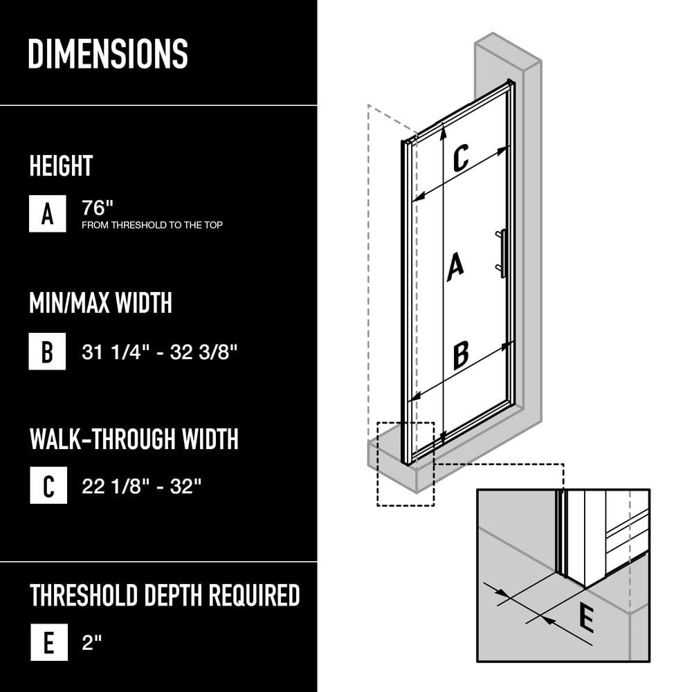 Astoria 76" High Matte Black Framed Pivot Shower Door