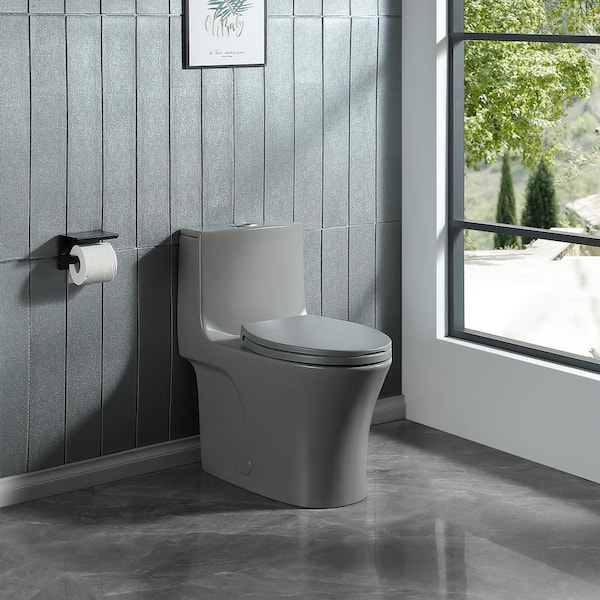 null One-Piece 1.1/1.6 GPF Dual Flush Elongated Toilet in Light Gray, Seat Included