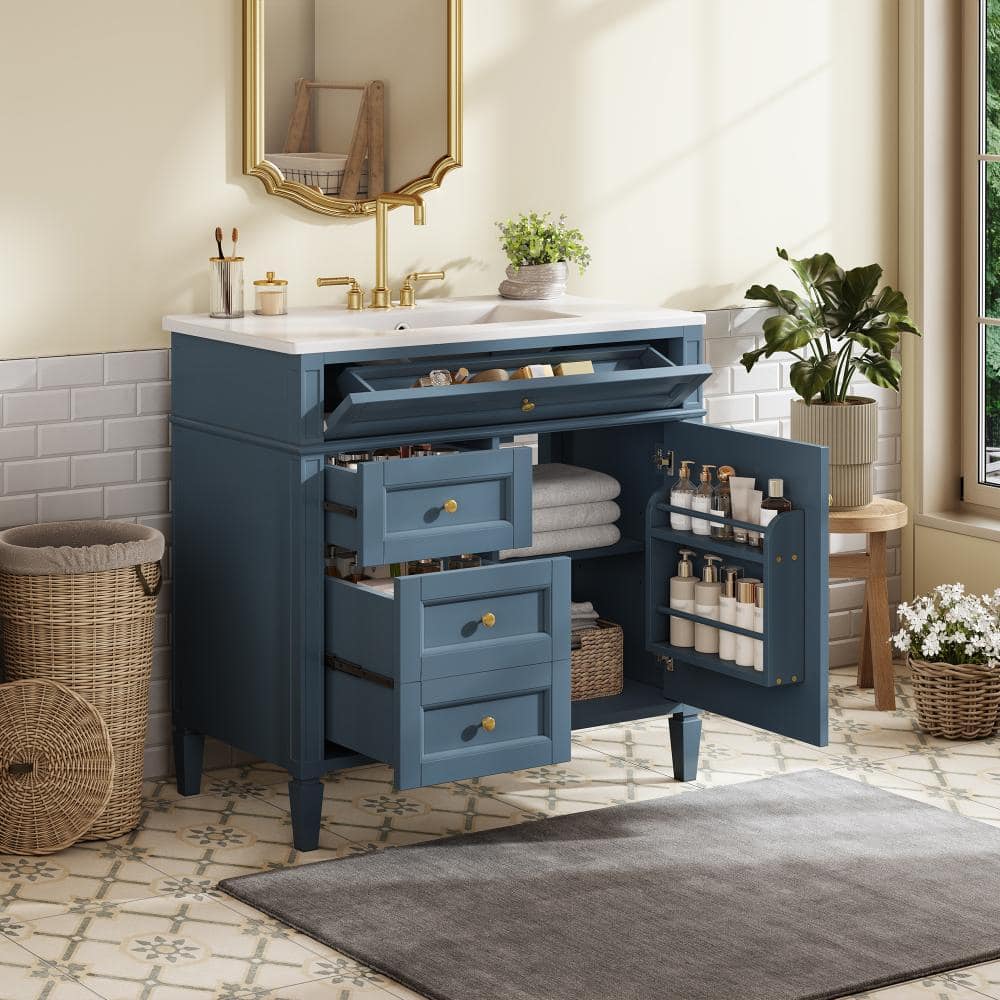 36 in.Single Sink Indigo Blue Freestanding Bath Vanity with Ceramic Top,3 Drawers & Soft Closing Door price history on PriceWatchPro